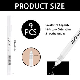 9 Pack White Gel Pens,0.8mm White Pens for Art White Fine Liner Art Pen Diy Painting Graffiti Pen Suitable for Art Painting Black Paper Notebook School