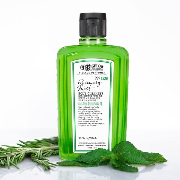 C.O. Bigelow Body Cleanser, Rosemary Mint - No. 1520, Moisturizing Body Wash for Men & Women with Aloe Vera - Village Perfumer Gentle Body Cleanser, 10 fl oz