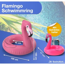 TK Group Timo Klingler Flamingo Ring, Approx. 110 cm Swimming Ring, Flamingo Inflatable Pool and Water with Cup Holder for Adults and Children