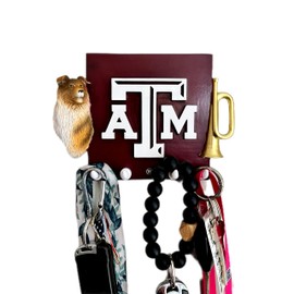 College Bronze Texas A&M Key Holder & Organizer for Wall with 4 Key Hooks ~ Hat Hook, Grill Gear Holder, Necklace Holder ~ Easy Mount Hanger for Entryway, Deck, Living Room, Kitchen