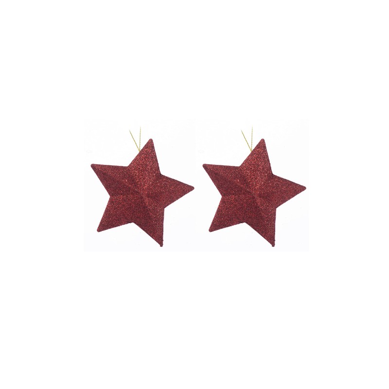 Pack of 6-8cm 3D Glitter Star Baubles Christmas Tree Decorations