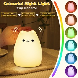 VFANDV Nachtlicht Kinder, LED Silikon Nachtlicht Katzen Nachtlicht für Kinder mit Touch Dimmfunktion 1200mAh USB Aufladbares Nachtlicht Nachttischlampe Kawaii Nachtlampe Kinderzimmer Deko