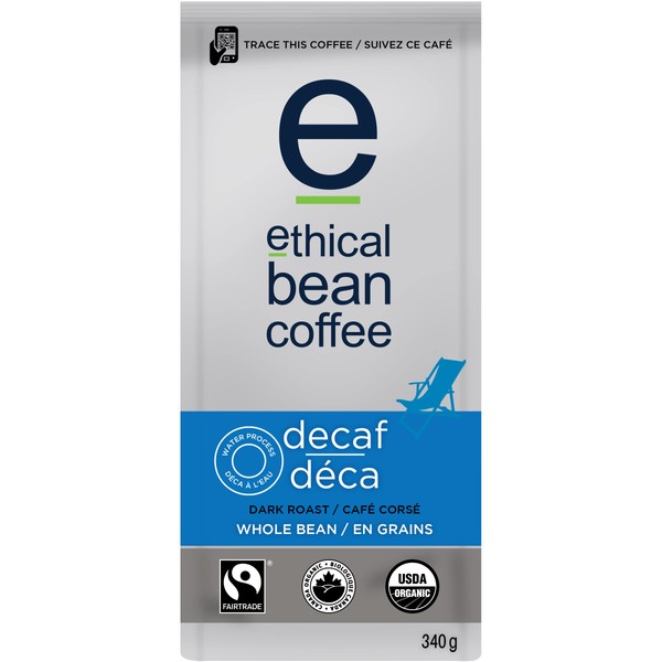 Ethical Bean Coffee Decaf Dark Roast Fairtrade Organic Coffee, 340g