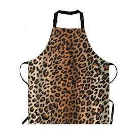 Moslion Leopard Pattern Apron, Adjustable Neck Bib Apron for Men Women,Suitable for Kitchen Cooking Waitress Chef Apron
