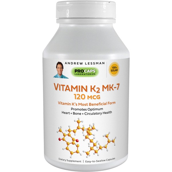ANDREW LESSMAN Vitamin K2 MK7 120 mcg 360 Softgels – Essential for Healthy Calcium Utilization, Promotes Optimum Skeletal, Heart and Arterial Health. No Additives. Small Easy to Swallow Softgels