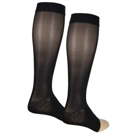 NuVein Sheer Compression Stockings, 15-20 mmHg Support, Fashionable Medium Denier, Knee High, Open Toe, Black, Medium