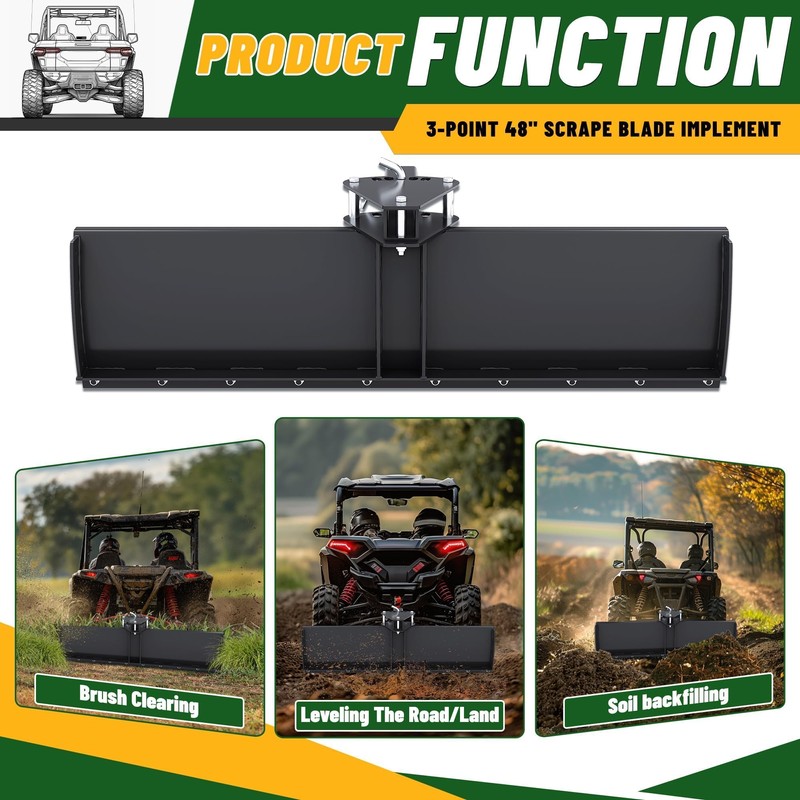ECOTRIC 3-Point 48" Scrape Blade Implement 2 Inch Receiver ATV