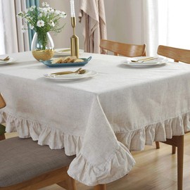 Sandweek Vintage Linen Rectangle Tablecloth Tassel Table Cloth Heavy Weight Cotton Fabric Dust-Proof Table Cover Kitchen Dinning(Rectangle/Oblong, 55 x 98 Inch, Linen )