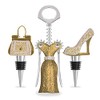 WILD EYE DESIGNS Fashion Wine Set - 3PCS. Winged Corkscrew, HIGH Heel & Purse Wine Stoppers. Silver Glitter