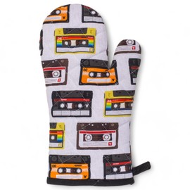MIJOMA Oven Glove or Pot Holder - Retro Design for Stylish Cooking - High Quality Cotton Digital Print (Cassettes, Oven Glove, 17 x 32 cm)
