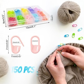 Qancekoo 150 PCS Knitting Crochet Locking Stitch Markers with Storage Box, Crochet Pin Yarn Marking Stitch Row Counters Clips for Crocheting DIY Craft (10 Colors)