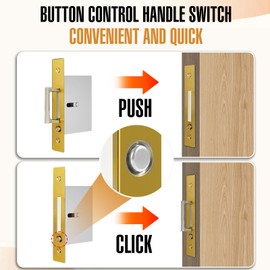 Pocket Door Lock, Sliding Door Locks, barn Door Locks，Pocket Door Hardware，Sliding Door Hardware，Hidden Handles, for Doors 1 3/8" to 2 2/8" Thick(Gold, Privacy Type)