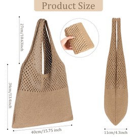 Etercycle Beach Bag Women Crochet Bag Summer Shoulder Bag Mesh Knitted Bag for Travel Shopping and Daily Life, dark brown, Boho