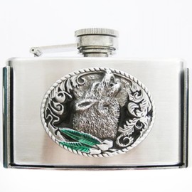 Buckle Flask, Wolf Emblem, Pocket Flask, Belt Buckle