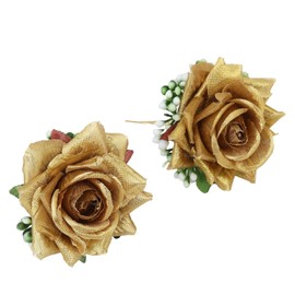 AakarShana Jewels - Accesorios para el cabello con flores de rosa, 2 piezas de ramo dorado para bodas, fiestas, despedidas de soltero                 