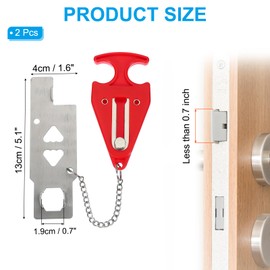 PATIKIL Hotel Door Lock, 2 Pack Heavy Duty Extra Lock for Additional Privacy and Safety Perfect for Traveling Hotel Home Apartment Double Hole Red
