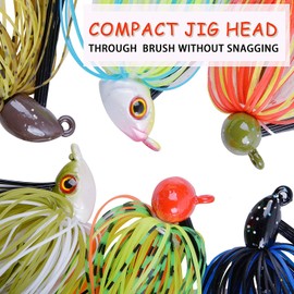 Bass Weedless Football Jig - 6 pcs Fishing Flipping Jig Head Weedguard Silicon Skirts for Bass Artificial Baits Fishing Lure Kit 1/4z 3/8oz