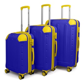 New York XPress 3 Pcs Luggage Sets,ABS Expandable Suitcases w/Spinner Wheels Travel Luggage for Man Women (20/24/28in) Blue Yellow