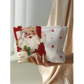 Christmas Style Santa Claus Pattern Makeup Bag, Cosmetic Pouch, Casual Fashion Multi-functional Storage Bag, Travel Makeup Bag, Suitable for Women & All Kinds Of Occasions:_Multicolor_one-size
