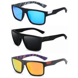 WPNCYK Polarised Sunglasses, 3 Pairs Mens Sunglasses for Outdoor Sports, Golf, Fishing, Driving, Running, Lightweight PC Material, 14.1cm X 14cm