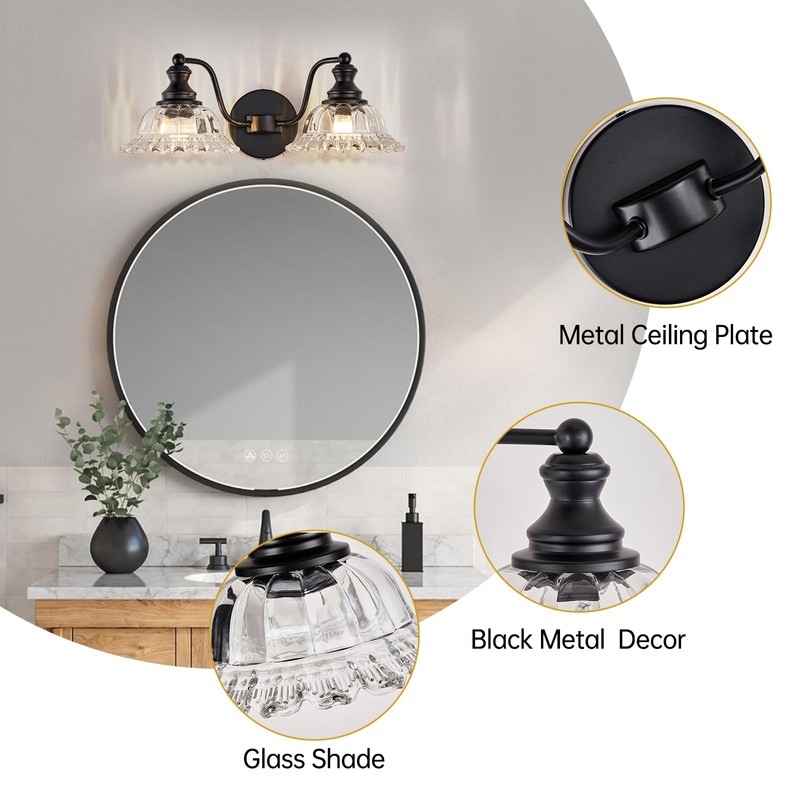 XIEDUN Farmhouse Bathroom Light Fixtures Black Vanity Lights for Bathroom