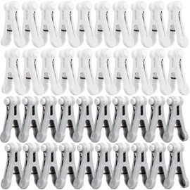 SevenFish 64pcs Traceless Clothes Pins, Windproof Plastic Clothespins Heavy Duty Clothes Pegs for Laundry, Clothes, Towels, Socks, Underwears, White and Grey