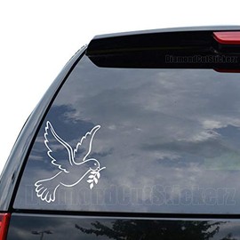DiamondCutStickerz Dove Bird Peace Olive Branch Decal Sticker Car Truck Motorcycle Window Bumper Laptop Wall Decor - Size (07 inch / 18 cm Tall) - Color (Matte White)