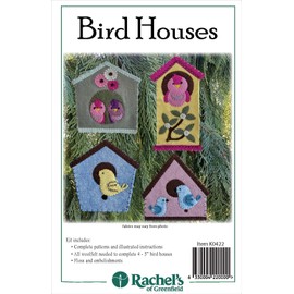 Rachel's Of Greenfield Bird Houses Kit and Pattern | Wool-Felt Ornament Kit | DIY Ornaments Kit Finished Size Around 5", Colorful Kit with Instructions and Materials Included