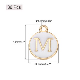 MECCANIXITY 36pcs Pendants Letter Charm Initial Charm Double Sided Enamel Alphabet M for DIY Necklace Bracelet Earrings Jewelry Making Gold & White
