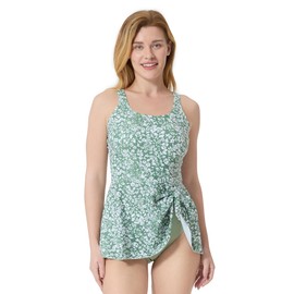 PATPAT Family Matching Swimwear Women Two Piece Swim Dresses Tummy Control Tankini Swimsuits Scoop Neck Skirt Bathing Suit for Women L Green Floral