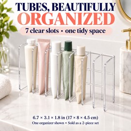 2-Pack 7-Slot Cosmetic Organizers for Makeup Storage – Clear Plastic Multi-Compartment Holders for Bathroom or Vanity