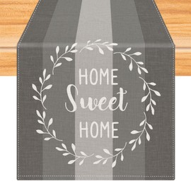 Kiatuniya Table Runner Stripes Grey Modern Winter Runner Table Vintage Washable Table Runner Country House Style for Spring Autumn Kitchen Table Decoration Party Decor 33 x 183 cm