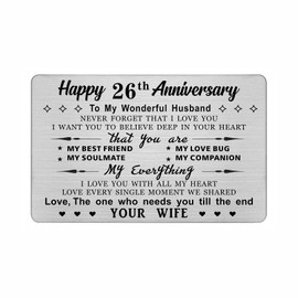 DEGASKEN Husband 26th Anniversary Card - I Love You With All My Heart - Metal Keepsake Greeting Card for Him