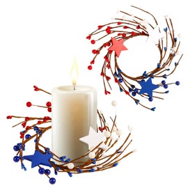 2 Pack 4th of July Candle Rings - 4 Inch Red White Blue Patriotic Star Candle Holders, Independence Day Table Decor Centerpiece with Stars, USA Flag Theme for Memorial Day Veterans Day