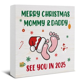 Christmas Decor, Merry Christmas Mommy and Daddy See You in 2025 Decorations, Baby Shower Wooden Sign Rustic Home Decor 5 x 5 Inches