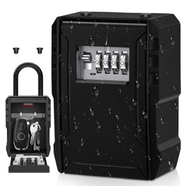 NEWIROVE Large Key Safe Wall Mounted & Hanging Key Cabinet with Combination Code, Weatherproof Key Safe Outdoor for Home Keys, ID Card, Home, Garages, School, Black