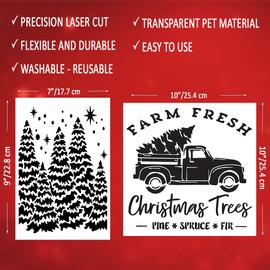 Christmas Stencils for Painting on Wood - Reusable Templates with a Merry Christmas and Tree Stencil - Large Holiday Stencils for Signs, Art & DIY Crafts