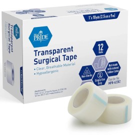 Med Pride 2 X Med Pride Transparent Surgical Tape 1 x 10 Yards 12 Rolls- New
