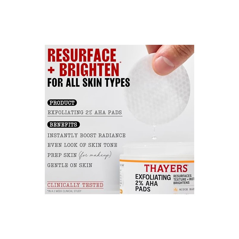 Thayers Exfoliating 2% AHA Toner Pads (60ct) - Dual-Sided Glycolic