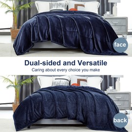 DREAMNINE Large Thick 3 Layers Soft Flannel Fleece Queen Size Blanket for Bed 90" x 90“,Luxury Warm Fuzzy Velvet Blanket for Winter, Solid Cozy Plush Microfiber Blanket for Bedroom,Washable, Navy Blue