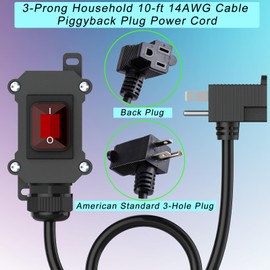 PAGUO Inline Cord Switch with 14AWG Cable, Outdoor Extension Cord Switch with Piggyback Plug (3-Pronged), IP67 Waterproof Inline Power Switch with Red LED Rocker Button, Heavy Duty AC/DC 20A-125V
