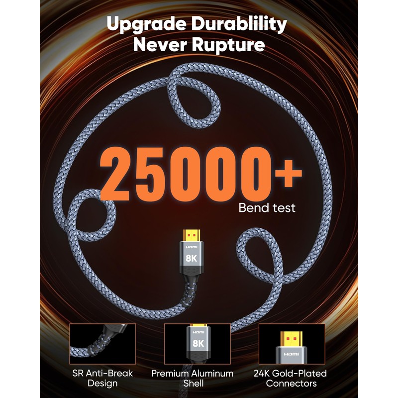 Long 8K HDMI Cable 20ft,Snowkids HDMI Cord 2.1(8K 60Hz,4K 120Hz)