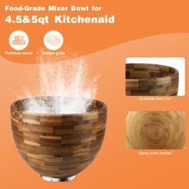 5 Qt Wood Mixing Bowl Compatible with KitchenAid Tilt-Head Stand Mixer, Handcrafted Natural Wooden Bowl for 4.5-5 Qt K45SS KSM75 KSM150, Ideal for Bread Dough & Salads