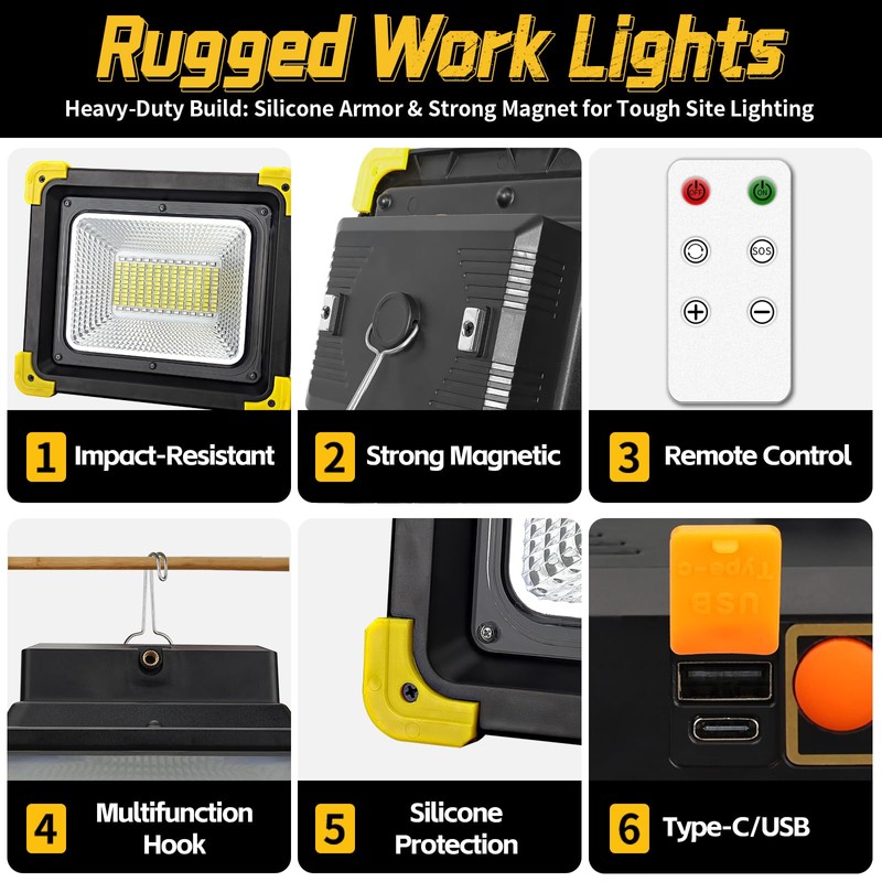 29000LM Rechargeable LED Work Light with Stand,Magnetic Base&Remote Control,12000mAh,Cordless Work