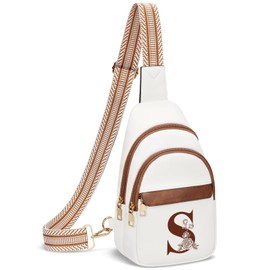 CLOUDWINGS Gifts for Women Vegan Leather Crossbody Bags Sling Bag Fanny Packs for Women with Initial Letter Chest Bag for Travel, S