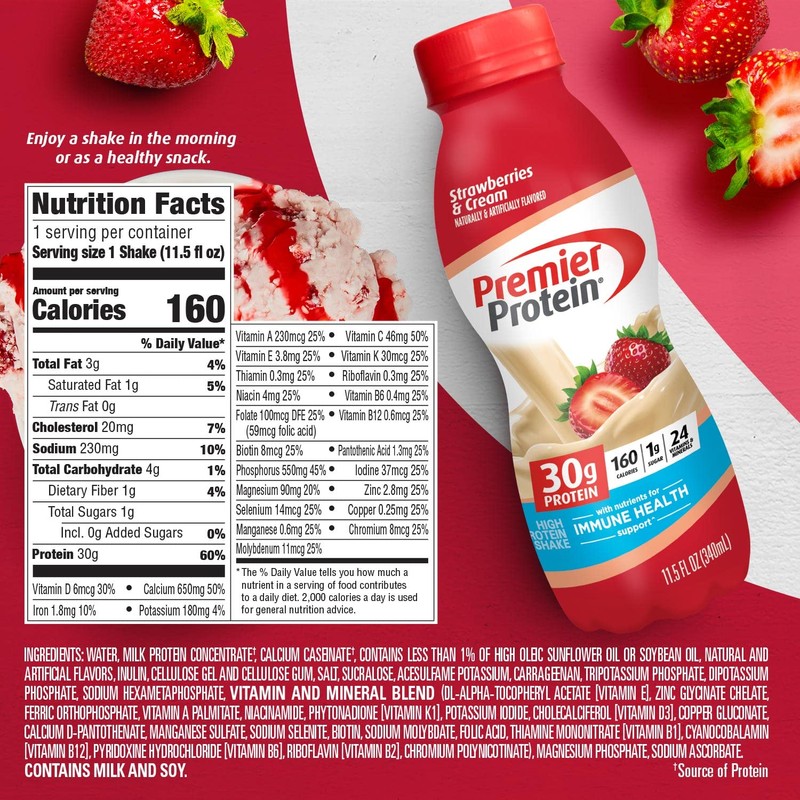 Premier Protein Shake, Strawberries & Cream, 30g Protein, No Added