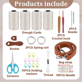 ACRNIGHEET Crochet Bag Kit for Beginners Crochet Purse for Women DIY Tote Bag Making Kit with Step-by-Step Tutorials Knitting Supplies for Adults Crafts Boho Gift Idea (Beige)