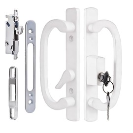 Ruigrit Offset Sliding Patio Door Handle Set with Mortise Lock & Keys | 45° Keyway | Fits 1-3/8" to 2" Doors | 3-15/16" Hole Spacing | Zinc Alloy | Non-Handed | Matte White Diecast