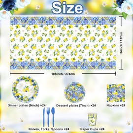 Lecheme 169 Pcs Capri Lemon Party Decorations Amalfi Coast Lemon Party Supplies Serve 24 Summer Mediterranean Tableware Set Lemon Plates Napkins Tablecloth for Birthday Bridal Shower