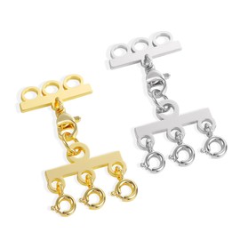 Gold Silver Chains Layering Clasp - 2 Pieces 3 Strands Layered Bracelets Necklace Connectors Multi-Strand Jewellery Chain Clasp DIY Multiple Strands Necklace Clasps Stackable